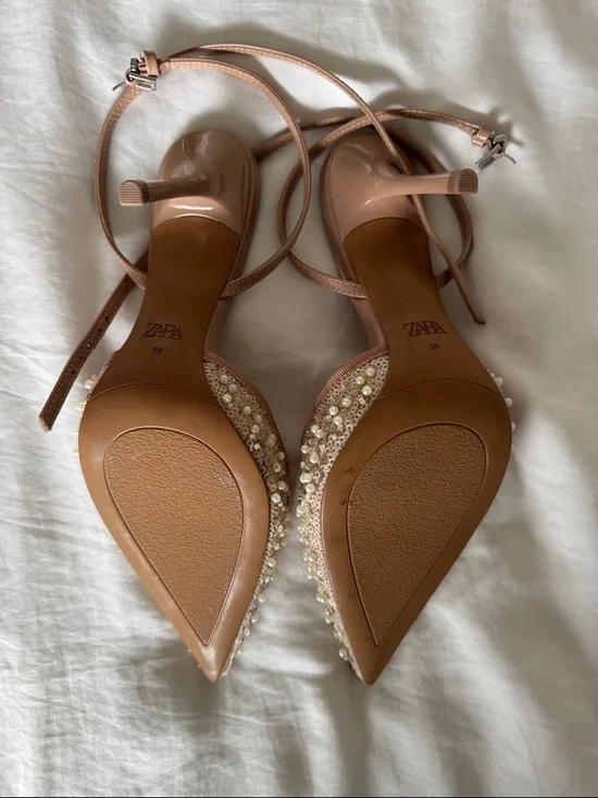 Zara Blush Pearl & Sequin Pointed Slingback Flats - Picture 3 of 3